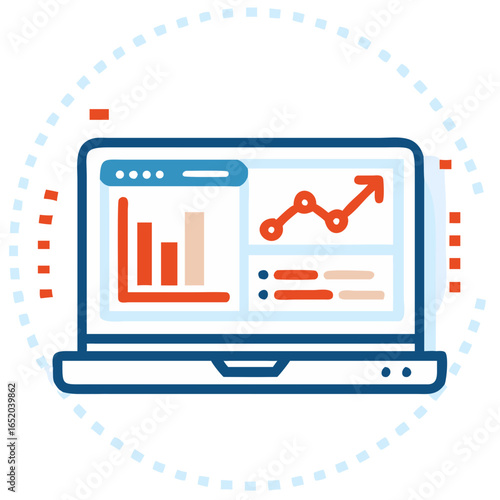 Laptop displaying graphs and charts for startup pitch concept  