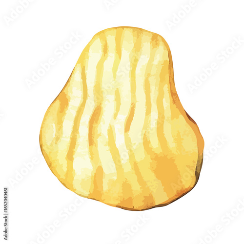 Watercolor Illustration of a Single Golden Potato Chip with Textured Surface