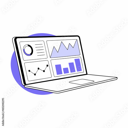 Laptop displaying financial graphs and charts for startup pitch  