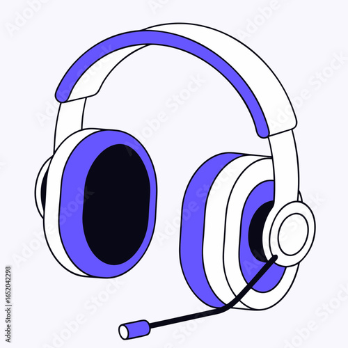 Headset with microphone in modern design with purple accents for startup pitch  