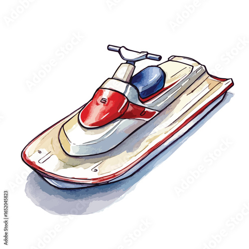 Watercolor Jet Ski Depicted with Red Accents and Blue Seat