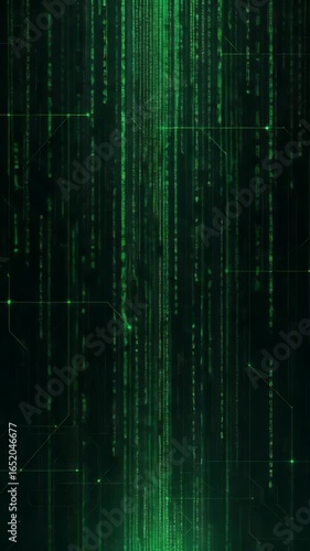 Wallpaper Mural Digital Rain: An abstract rendering of flowing digital rain in shades of emerald green, representing data streams and technological advancement. Torontodigital.ca