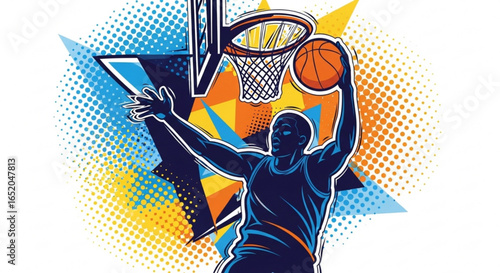 Basketball player dunking vector graphic illustration for sports and athletic design projects and basketball art