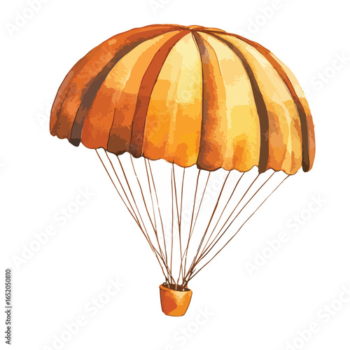 Watercolor Parachute with Detailed Canopy and Supporting Suspension Lines