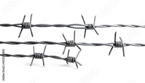 Close Up Of Barbed Wire Against White Background Demonstrating Security And Restriction