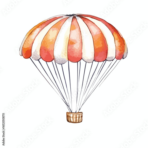 Watercolor Parachute with Woven Basket and Alternating Orange and White Panels
