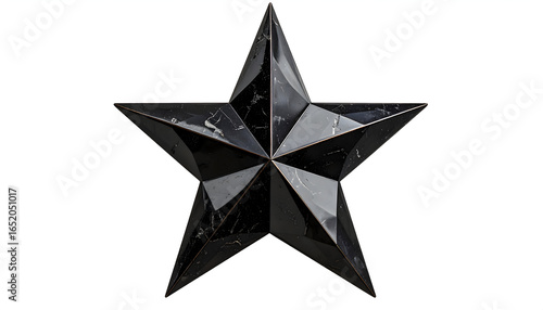 Isolated Black Star-Shaped Object with Shiny Metallic Texture on White Background