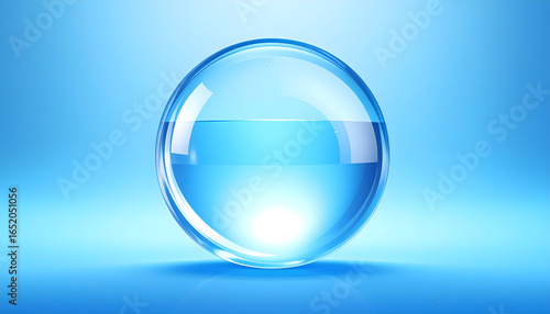 Transparent Blue Sphere with Internal Water and Soft Lighting on a Gradient Background