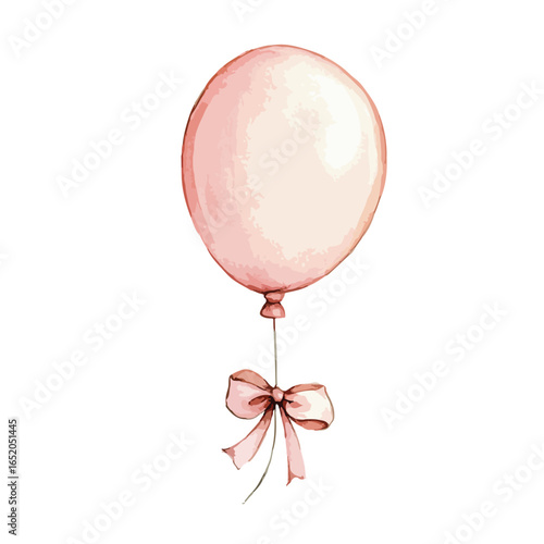 Watercolor Pink Balloon with Delicate Bow