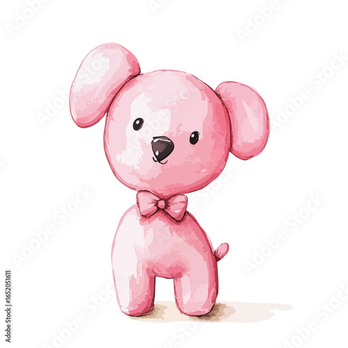 Watercolor Pink Puppy with Bowtie Soft Texture and Expressive Eyes
