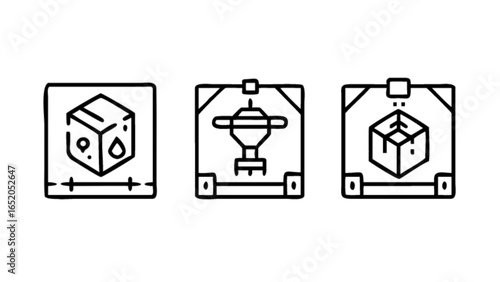 3d printing process vector icon set for industrial manufacturing and rapid prototyping technology design