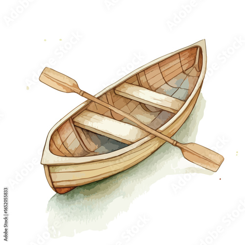 Watercolor Rowboat with Crossed Oars Serene Lakeside Scene