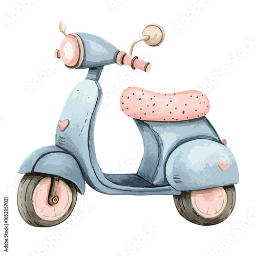 Watercolor Scooter with Pink Accents and Heart Details Side View
