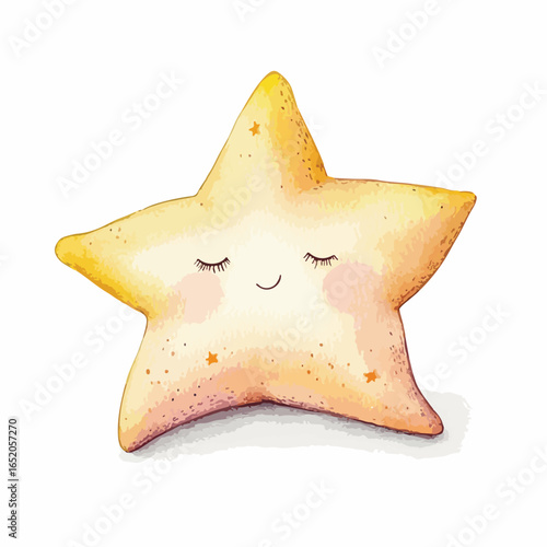Watercolor Sleeping Star with Tiny Golden Specks and Closed Eyes