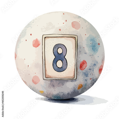 Watercolor Sphere with Number Eight Inside a Rectangular Frame