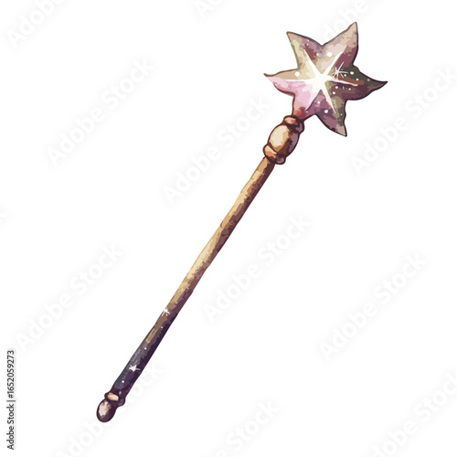 Watercolor StarTopped Magic Wand with Shimmering Accents and Wooden Handle