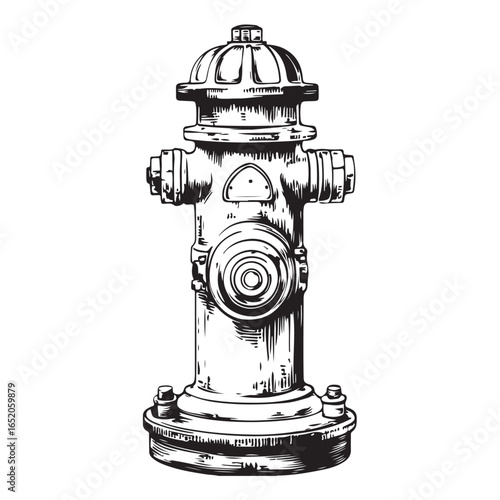 Detailed fire hydrant in silhouette vector illustration 