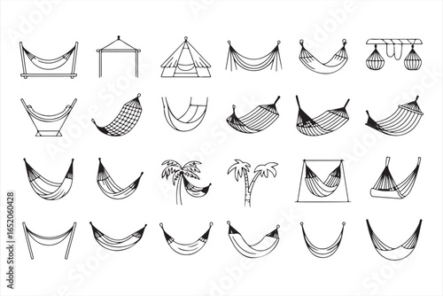 Vector Hammock Icon Set Line Art of Beach Relaxation and Tropical Vacation