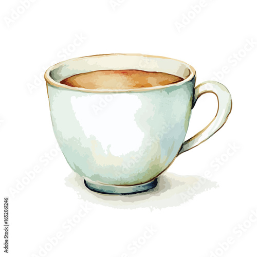 Watercolor Style Coffee Cup with Warm Brown Liquid and Subtle Shadow