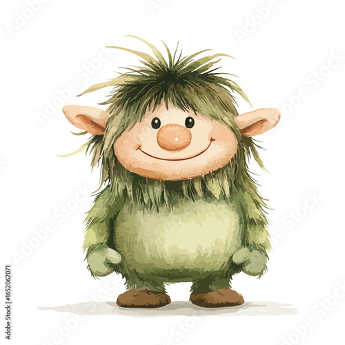 Watercolor Style Forest Goblin with a Bulbous Nose and Shaggy Hair