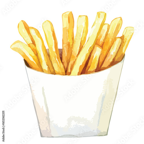 Watercolor Style French Fries in a Paper Carton