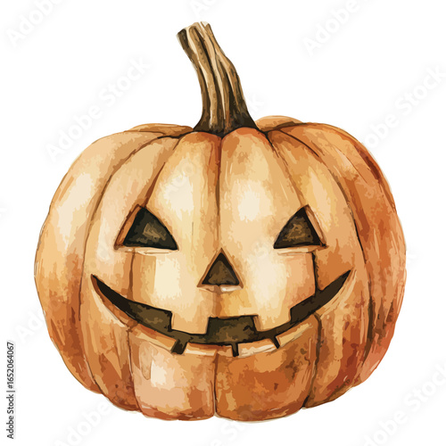 Watercolor style Jackolantern with triangular eyes and a wide toothy grin