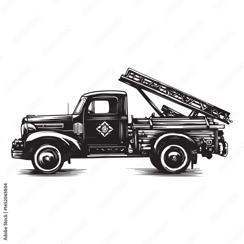 Naklejka premium Fire Truck with Ladder silhouette