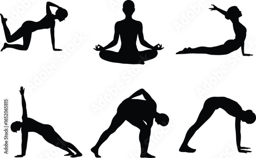 PrintSilhouette Yoga Poses Collection, Meditation and Exercise, Fitness and Wellness, Yoga Practice, Mindfulness, Healthy Lifestyle, Physical Activity