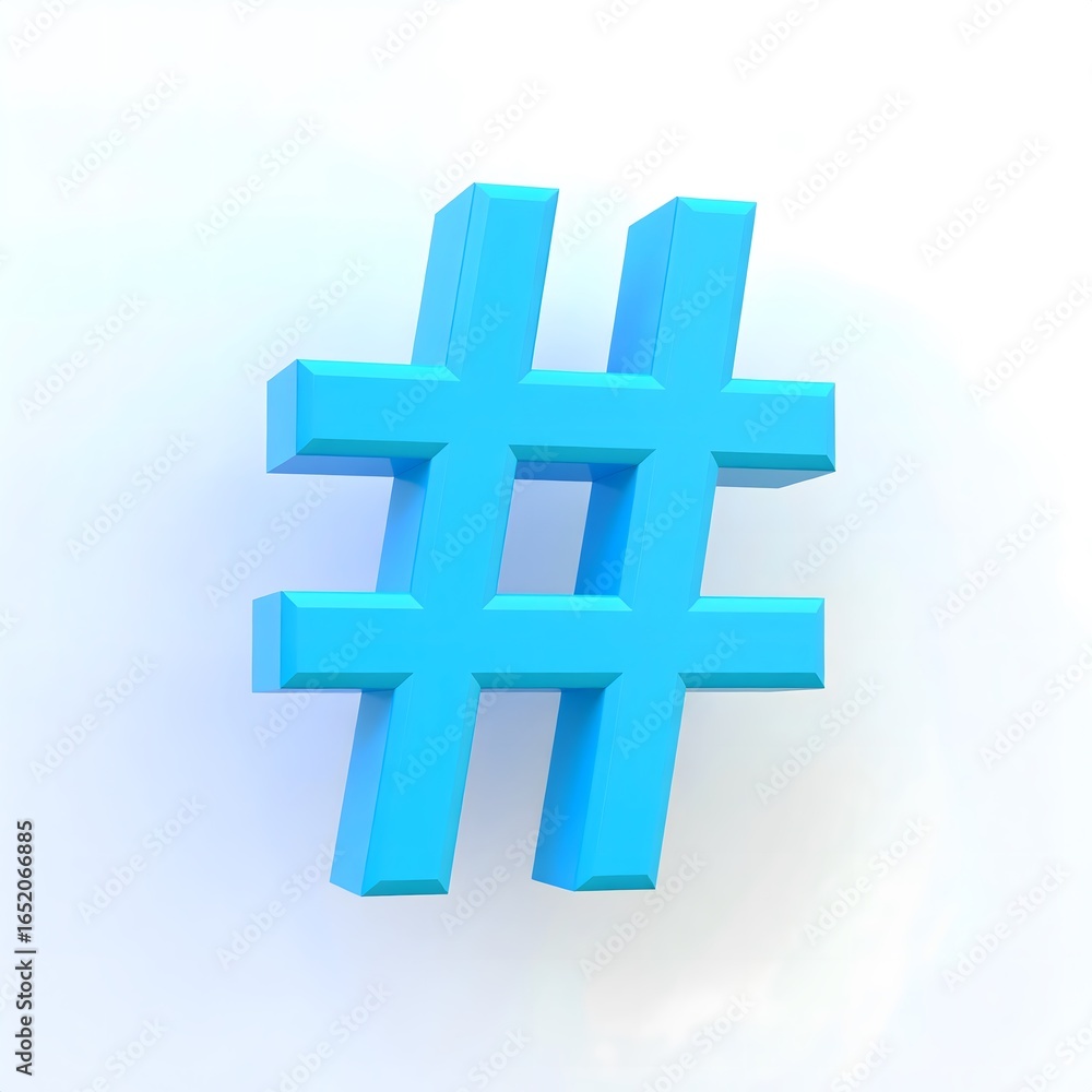 Obraz premium 3d hashtag symbol in bold shape and light blue tone, floating style.
