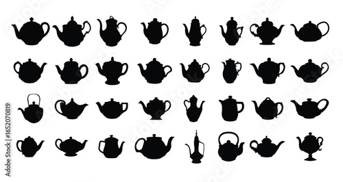 Set of types of teapot illustration silhouettes
