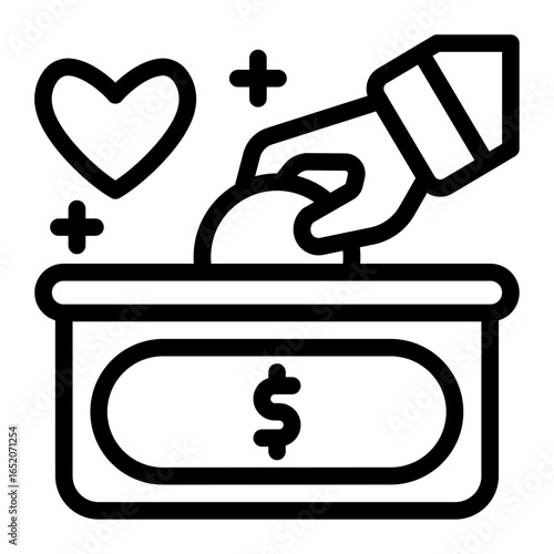 This Donate (money) icon is suitable for Starvation, Humanitarian, and related fields.
