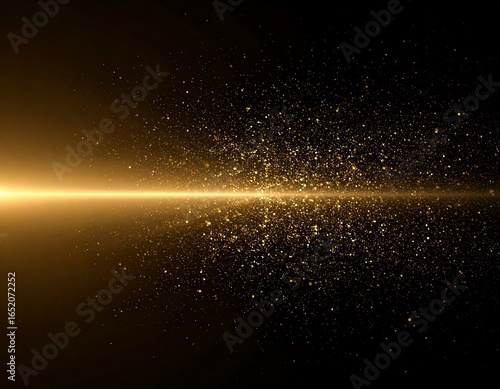 Golden Glitter Sparkles: Luxurious Abstract Background with Glowing Light Beam and Shimmering Particles for Elegant Designs.