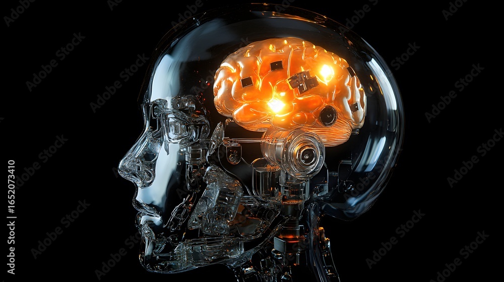 © thy youhan - Futuristic Human Head with Transparent Design and Glowing Brain © thy youhan - Futuristic Human Head with Transparent Design and Glowing Brain