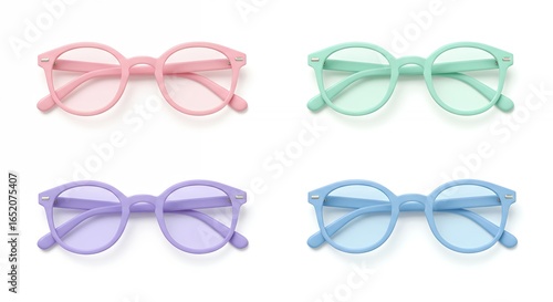 Four pastel colored kids eyeglasses isolated