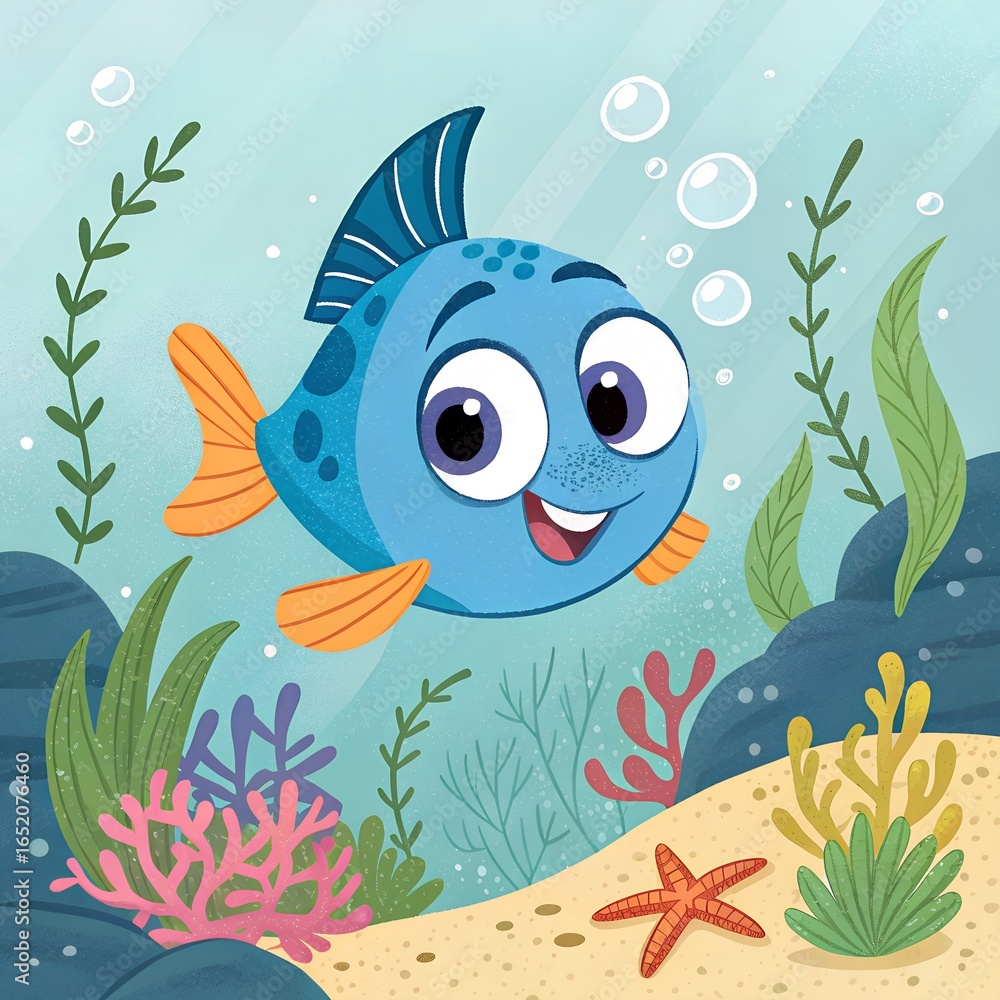 Obraz premium Cute Cartoon Fish in the Sea