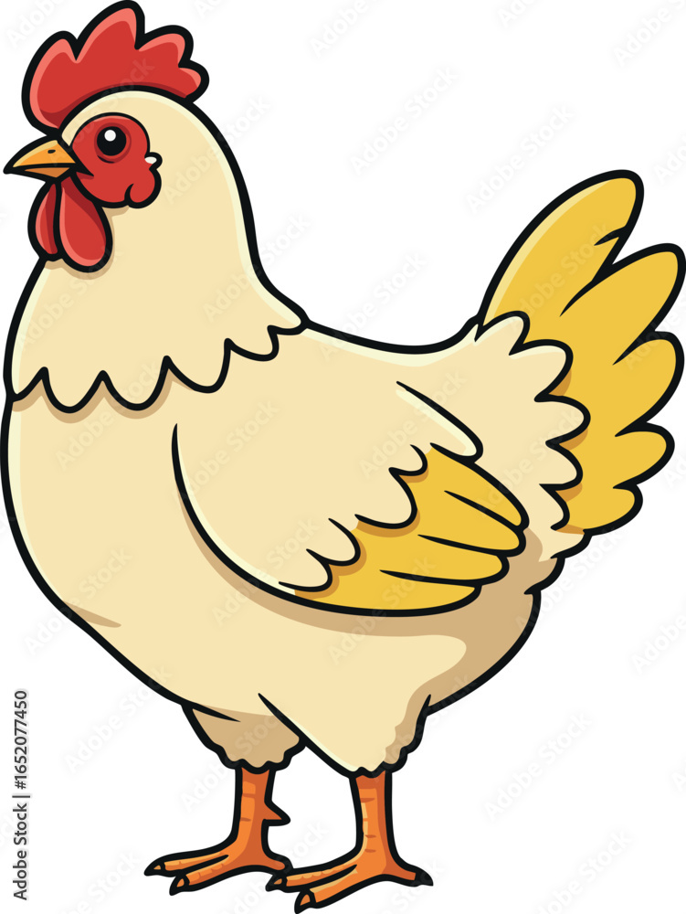 Fototapeta premium Chicken standing with yellow wings and red comb farm bird illustration vector 