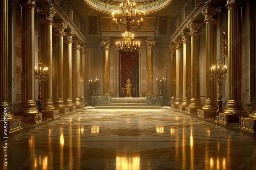 Fototapeta premium Elegant golden ballroom with chandeliers 