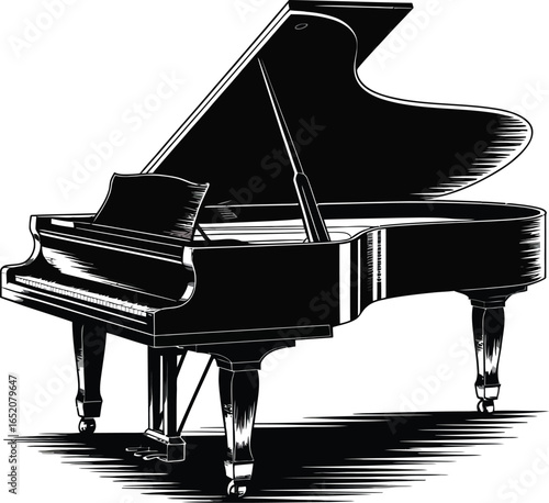 Elegant grand piano illustration showcases musical artistry, perfect for designs related to classical music, concerts, or music education, with its detailed keys and polished finish.