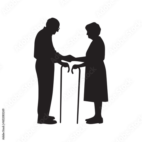 Senior Couple Standing with Cane – Grandparents Day Silhouette