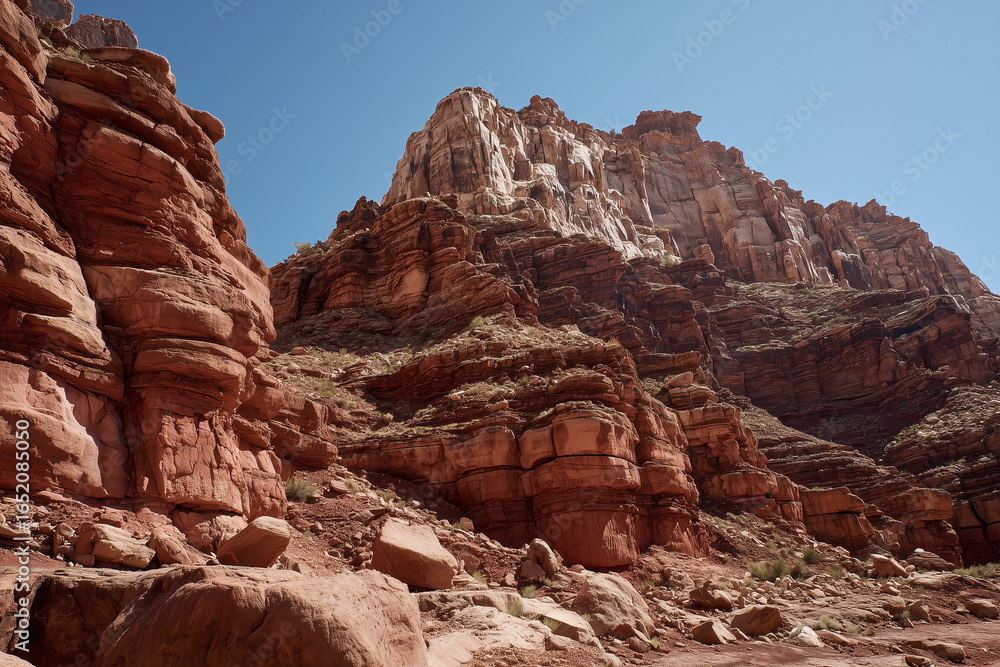 Fototapeta premium Desert canyon with layered red rock formations 