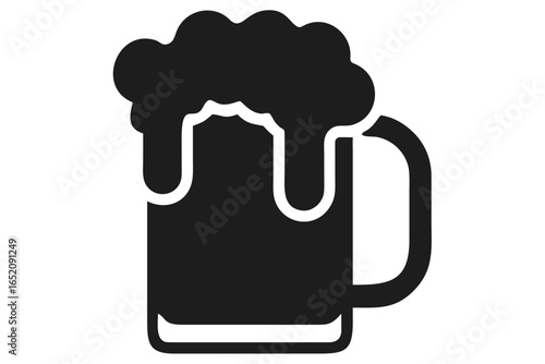 Black silhouette icon of a beer mug overflowing with foam drink beverage