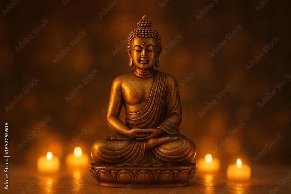Fototapeta premium Tranquil Buddha Statue Surrounded by Candlelight for Meditation and Serenity