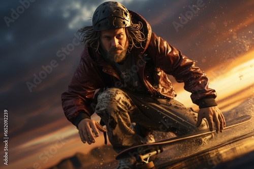 A skateboarder doing tricks in a skate park