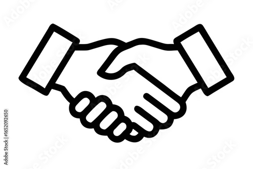 Outline icon of two hands shaking in agreement and partnership handshake deal