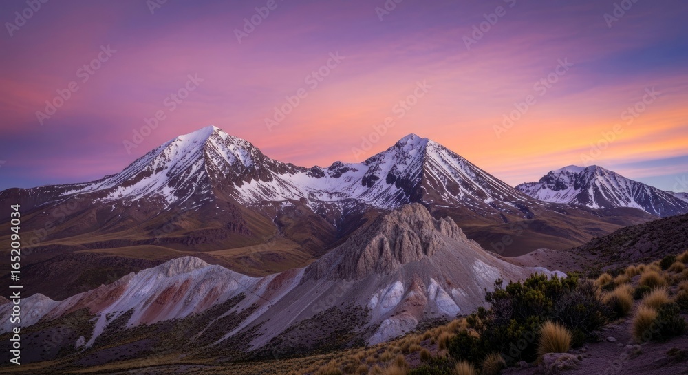 Fototapeta premium Snow-Capped Mountains at Sunrise in Atacama Desert