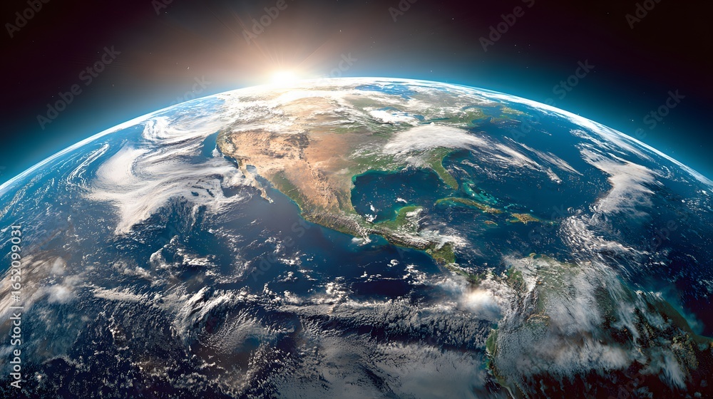 Fototapeta premium Earth seen from space, detailed view of the Americas.