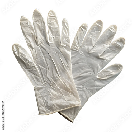 Ai generated image of a pair of white medical examination gloves, isolated on transparent background