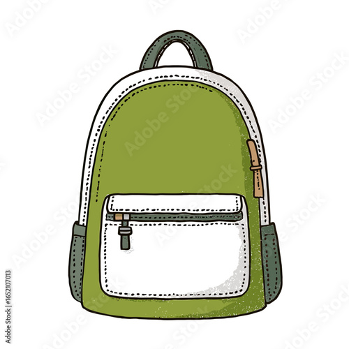 A versatile green and white backpack in a hand-drawn sketch style, an ideal illustration for back-to-school promotions, travel blogs, or hiking adventure content.
