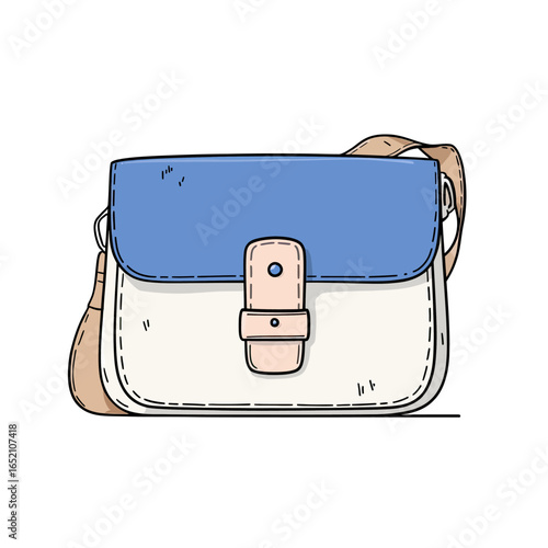 A casual and stylish two-tone shoulder bag with a blue flap and white body, a chic accessory illustration for fashion blogs, retail websites, or everyday use.
