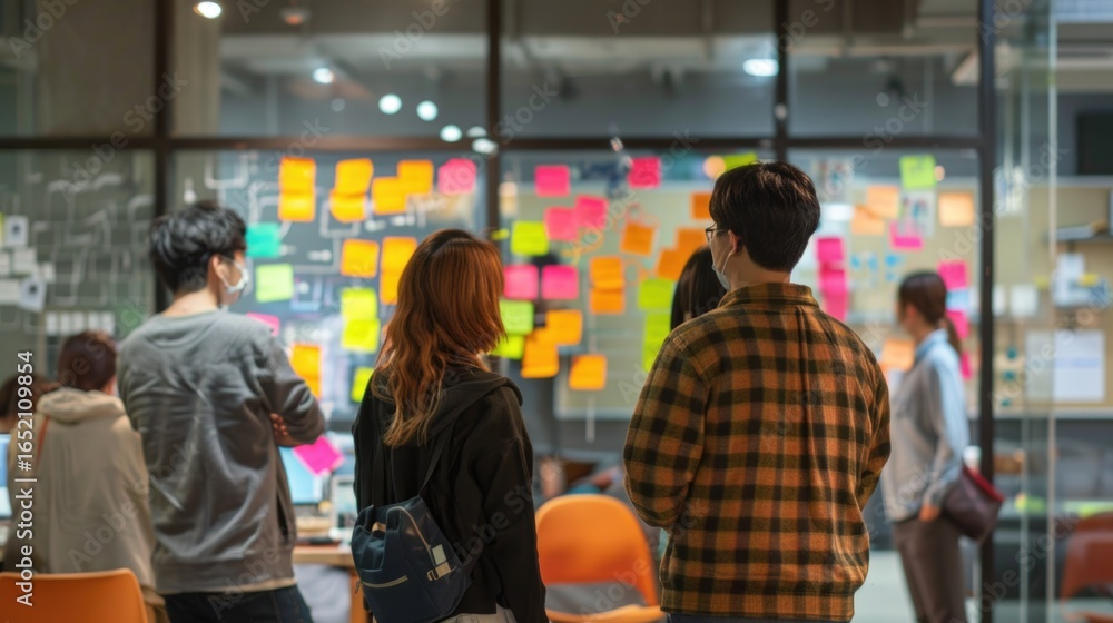Fototapeta premium design sprint workshop with focus on sticky notes